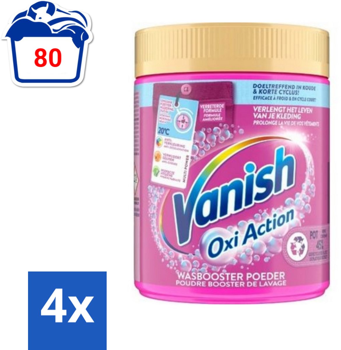 Vanish Oxi Action - Vlekkenverwijderaar Poeder - Zonder Bleek - Gekleurde Was - 530 Gram - Voordeelverpakking - 4 stuks