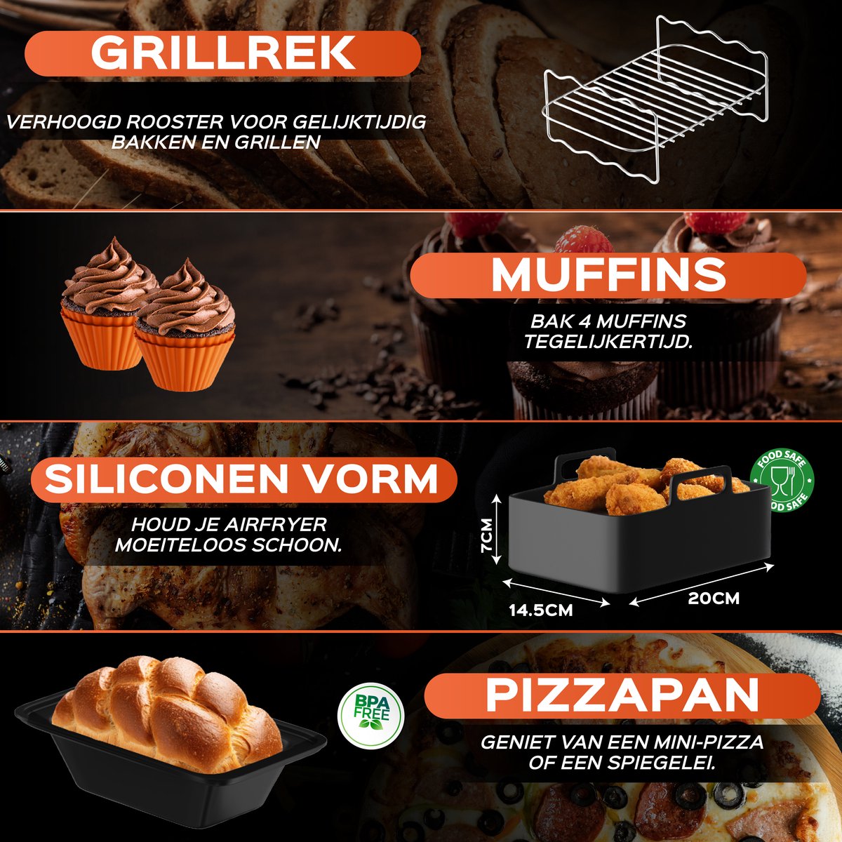 UNBOX Airfryer Accessoires - Geschikt voor Dual Airfryers - Ninja Foodi AF300 AF400 AF451 - Dubbele Airfryer - Inclusief Airfryer Siliconen Bakje & E-Book — afbeelding 4