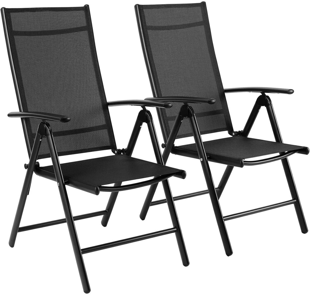 2PCS Deluxe Tuinstoelen - Aluminium Opvouwbare Stoelen met 7-Verstelbare Rugleuning en Armleuningen - Ademend Campingstoel voor Tuin - Balkon - Zwart