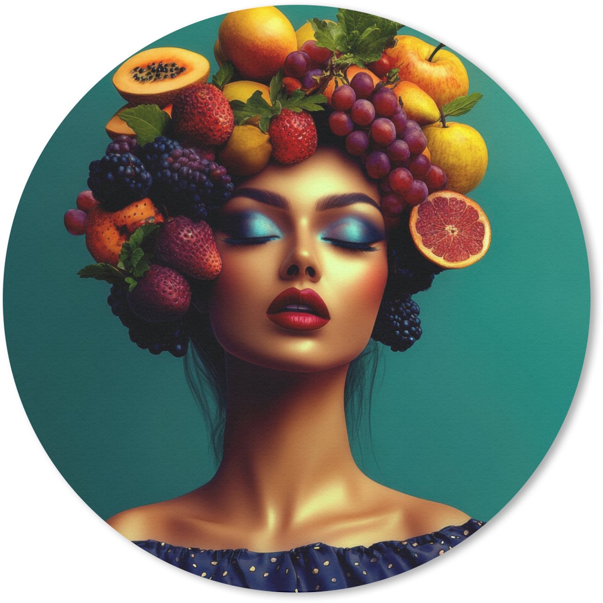 Muismat rond 50x50 cm - Mousepad Vrouw - Hoodtooi - Tropisch - Fruit - Druiven - Ronde muismatten