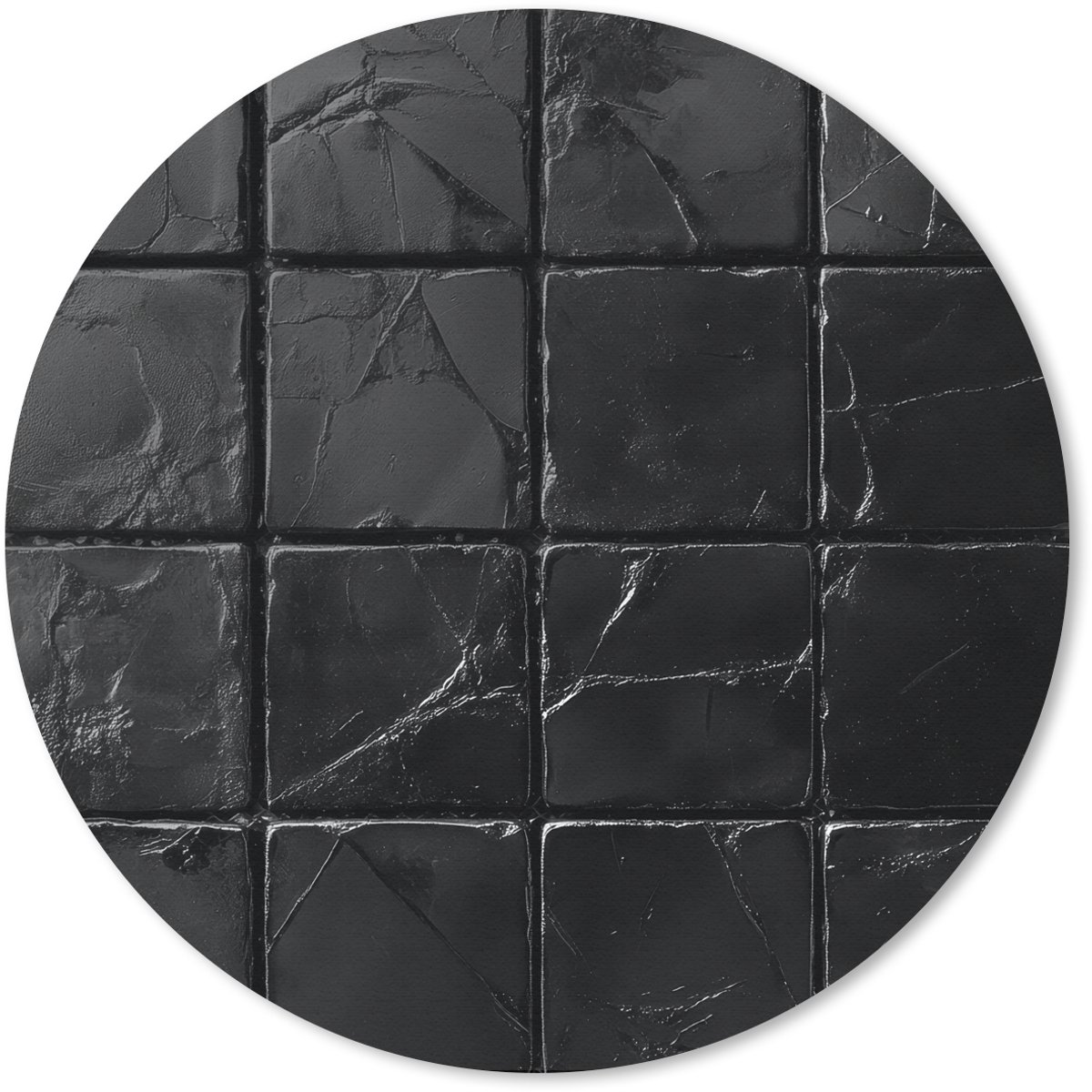 Muismat rond 30x30 cm - Mousepad Zwart - Tegels - Steen - Ronde muismatten