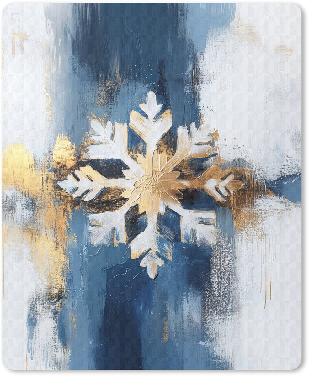 Muismat 19x23 cm - Mousepad Abstract - Winter - Sneeuwvlok - Sneeuw - Goud - Muismatten