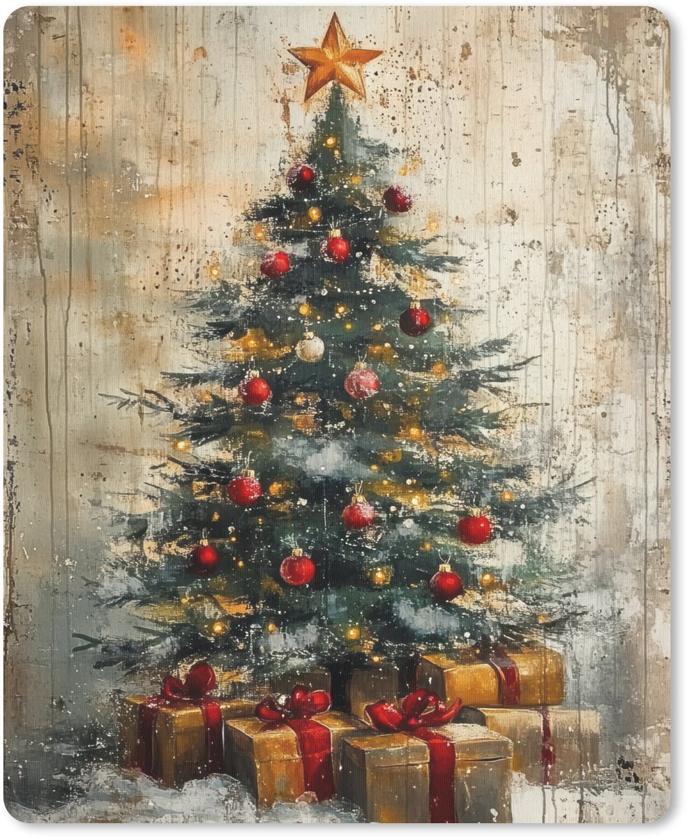 Muismat 19x23 cm - Mousepad Kerstboom - Vintage - Kerst - Cadeau - Muismatten