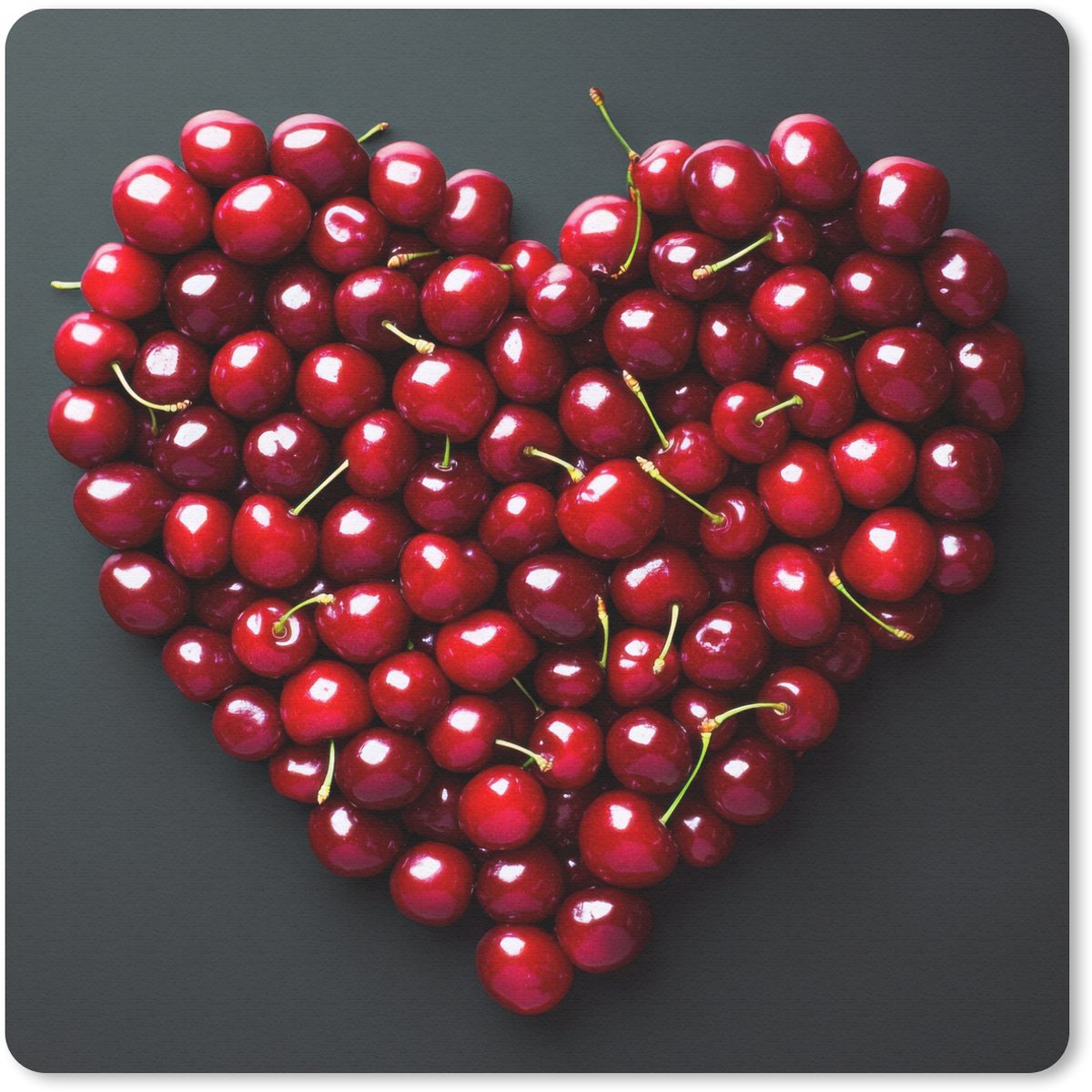 Muismat 20x20 cm - Mousepad Kersen - Hart - Rood - Zwart - Muismatten