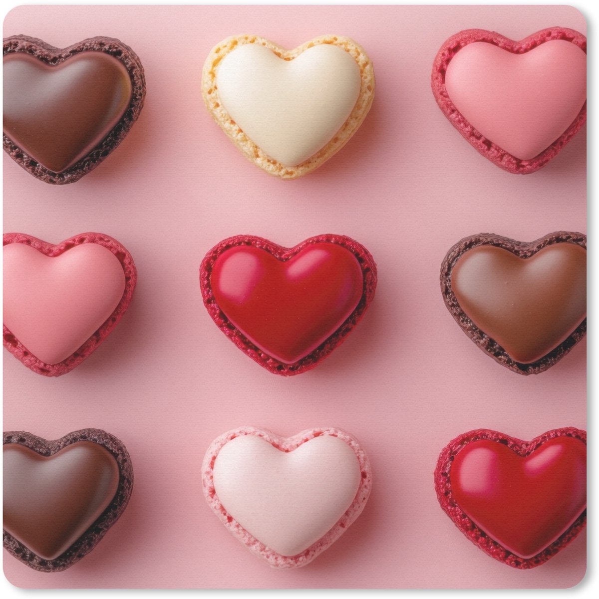Muismat 30x30 cm - Mousepad Macarons - Hartjes - Kleurrijk - Roze - Muismatten