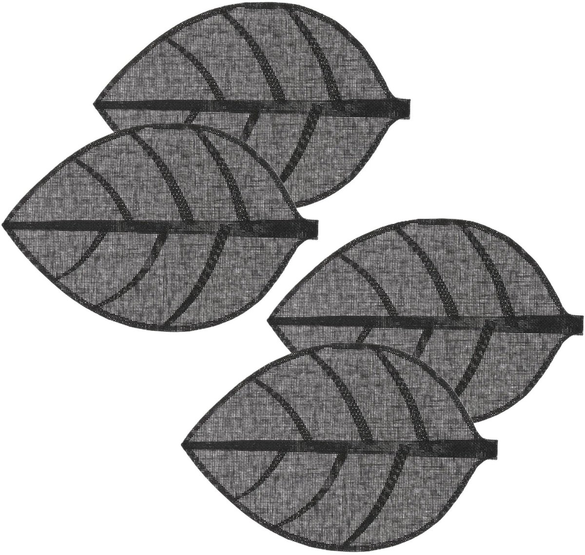 Secret de Gourmet Placemat Leaf - 4x - zwart - ovaal - 50 x 33 cm - Decoratief - BBQ - Tropical