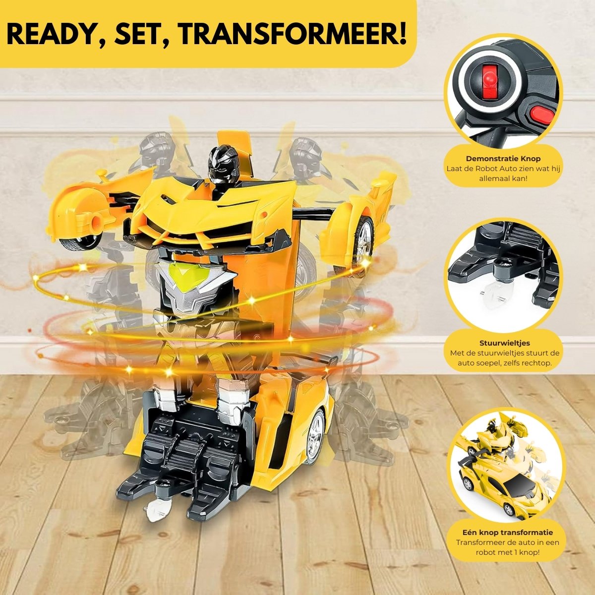 Boncy® Bestuurbare RC Auto - Transformerende Lambo Geel - Jongens Meisje Volwassenen - Robot Speelgoed Binnen & Buiten - Afstandbestuurbaar Race Drift Car - Afstandsbestuurbaar Raceauto Accu Stuntauto - Bestuurbaar Elektrisch Autos Afstandsbediening — afbeelding 4