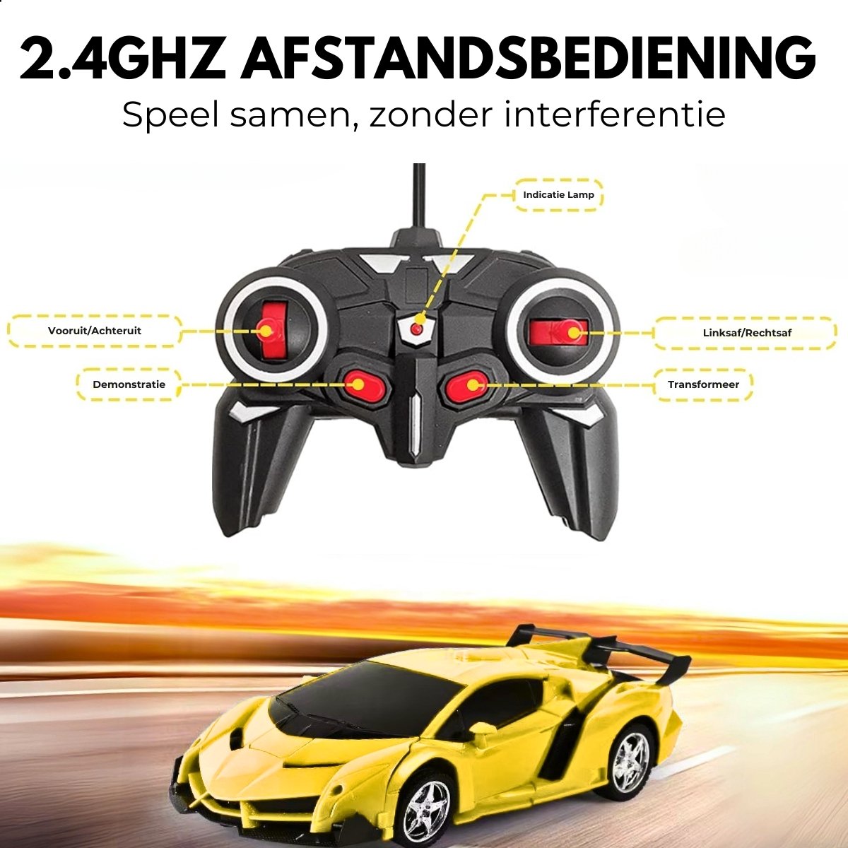 Boncy® Bestuurbare RC Auto - Transformerende Lambo Geel - Jongens Meisje Volwassenen - Robot Speelgoed Binnen & Buiten - Afstandbestuurbaar Race Drift Car - Afstandsbestuurbaar Raceauto Accu Stuntauto - Bestuurbaar Elektrisch Autos Afstandsbediening — afbeelding 8
