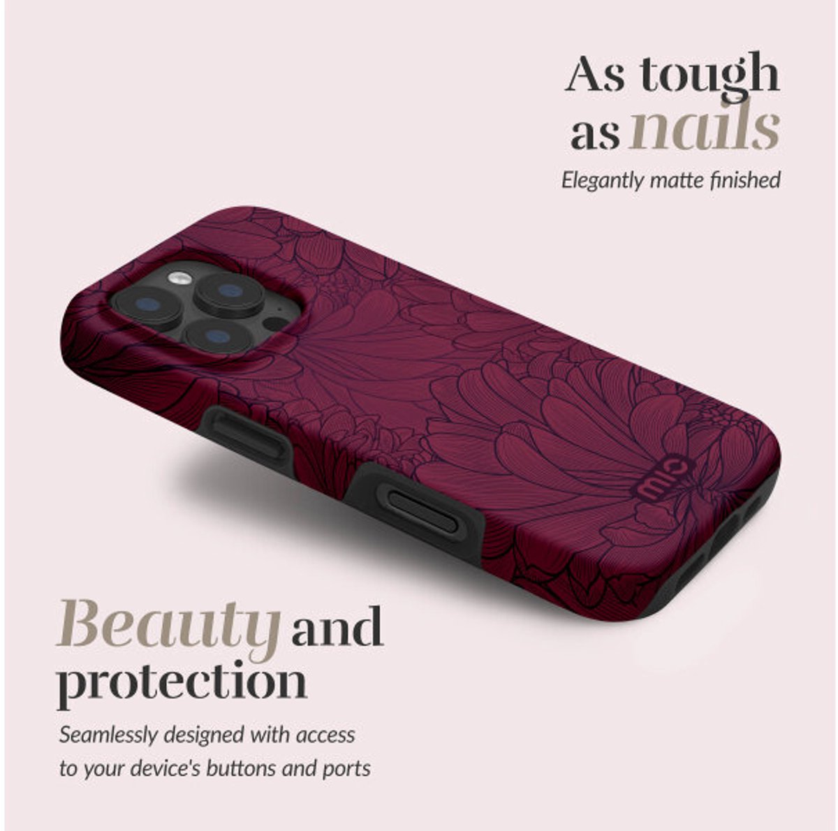 Mio by Mobilize Hoesje geschikt voor Apple iPhone 16 Pro Max MagSafe Telefoonhoesje Hardcase | Mio by Mobilize Backcover | Geschikt voor MagSafe | Geschikt voor Draadloos Opladen met Magnetische Ring | Geschikt voor MagSafe Case - Berry Blooms | Rood — cadeau in Cadeau-ideeën - foto 3