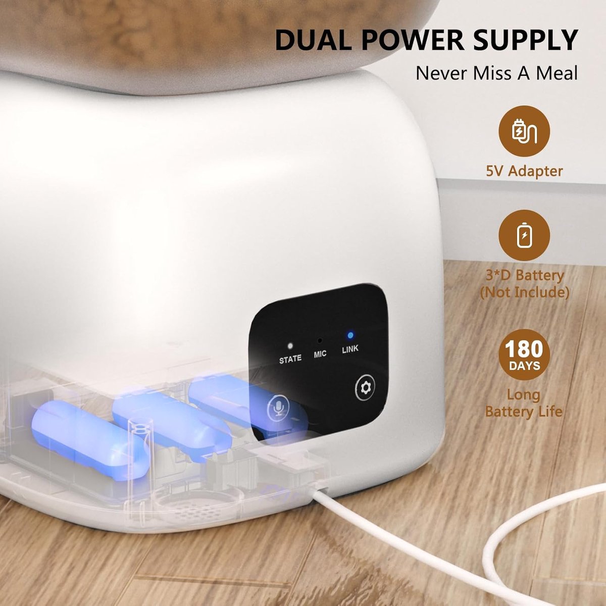 Automatische Voerbak Katten met Wi-Fi App-bediening 3L RVS - afbeelding 3