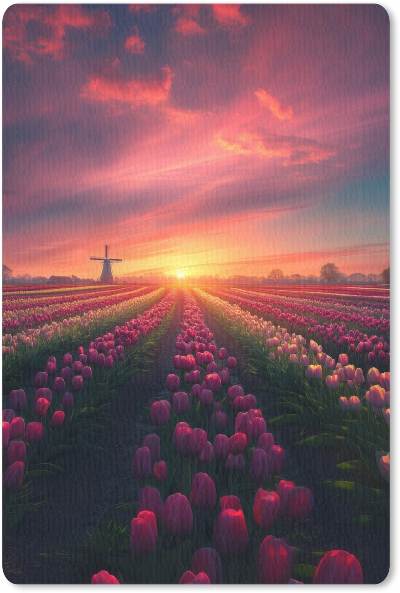 Muismat 18x27 cm - Mousepad Windmolen - Zonsondergang - Landschap - Muismatten