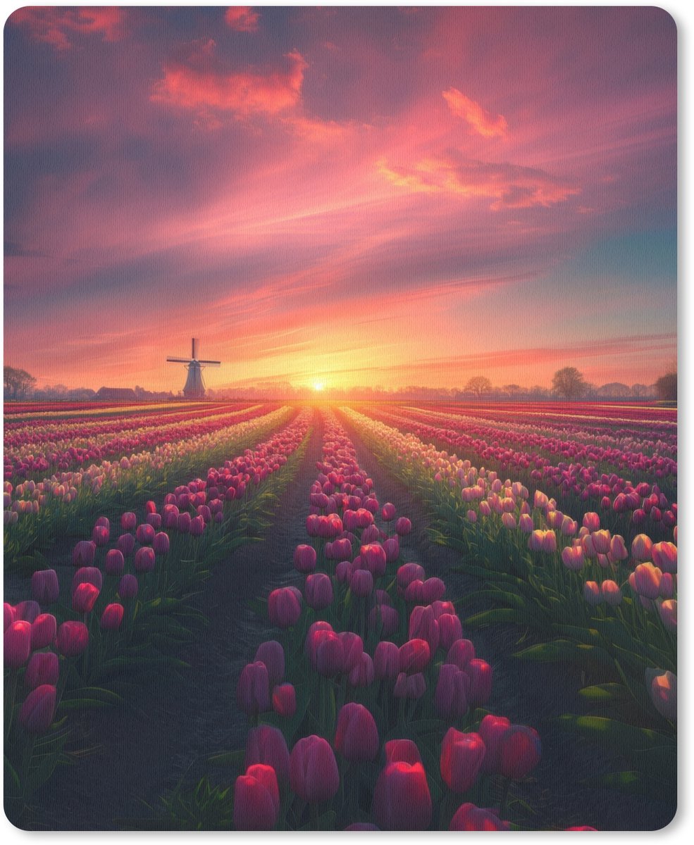 Muismat 19x23 cm - Mousepad Windmolen - Zonsondergang - Landschap - Muismatten