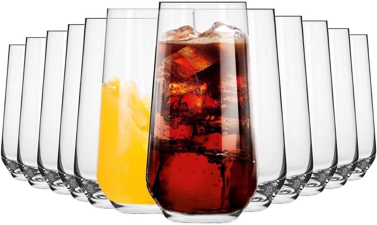 KROSNO | Hoog Water Sap Drinkglazen | Set van 12 - 480 ml | Kristalglas | Splendour Collectie | Hiball & Tumbler Crystal Glass | Perfect voor Thuis, Restaurants en Feesten | Vaatwasser Veilig