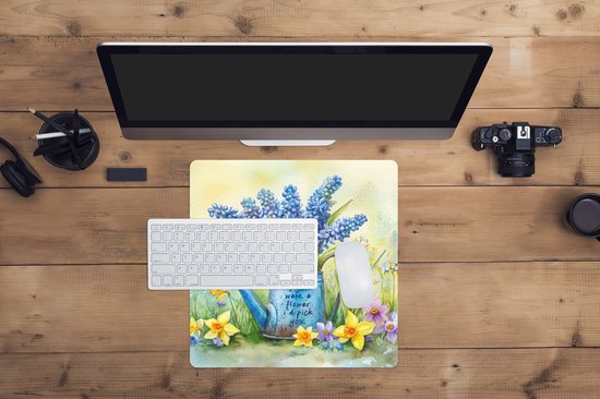 Muismat XXL 40x40 cm - Bureau onderlegger - Bureau mat Lavendelbloemen - Quote - Gieter - Bureaumat - Gaming mousepad xl - Bureaulegger groot - Computer deskmat