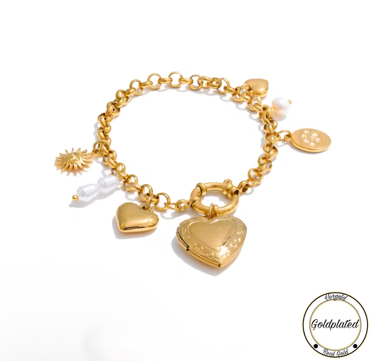Borasi Bedelarmband Goudkleurig | Goldplated | Hartje | Parel | Foto | Dames Sieraden | Ketting |