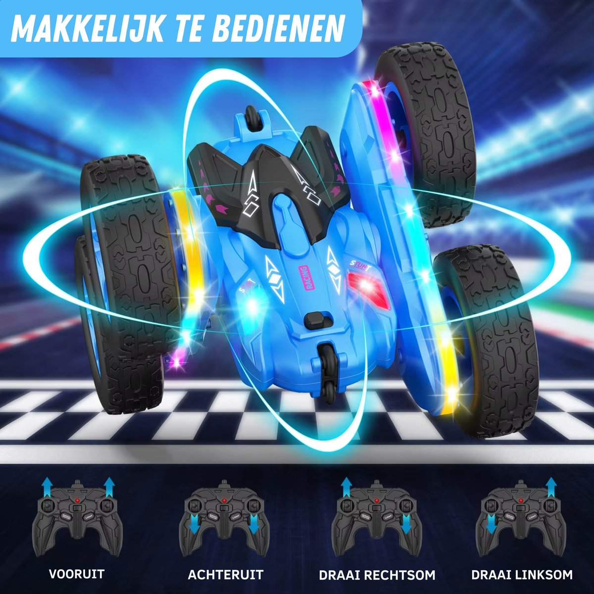 Boncy® Bestuurbare RC Auto Offroad - 360 Stunt Blauw - Jongens Meisje Volwassenen - Speelgoed Binnen & Buiten - Afstandbestuurbaar Race Drift Car - Afstandsbestuurbaar Raceauto Accu - Stuntauto - Bestuurbaar Snel Elektrisch Autos Afstandsbediening — afbeelding 5