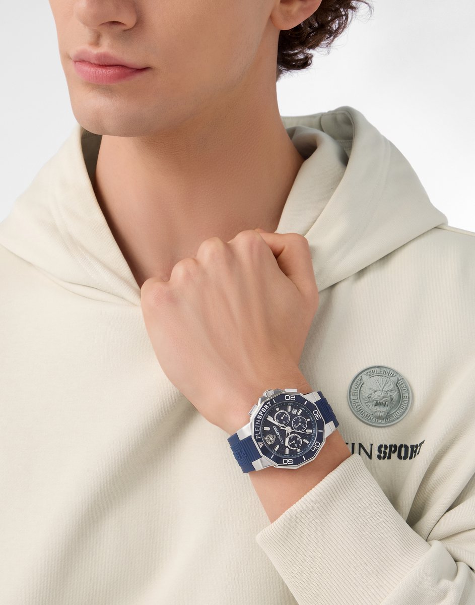 Plein Sport Titan Quartz Chronograaf Horloge Blauw Case: 100% Stainless Steel | Armband: 100% Silicone 46 PSAGA0125, PSAGA0225, PSAGA0325