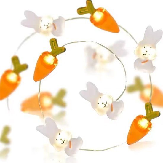 Lichtsnoer Pasen 20 Leds - Paasdecoratie - Lichtjes Slinger Op Batterijen - Paashaas - Wortel - Paasversiering - Lente Decoratie