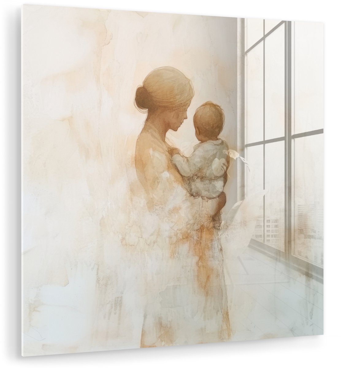 Kind - Moeder - Waterverfschilderij