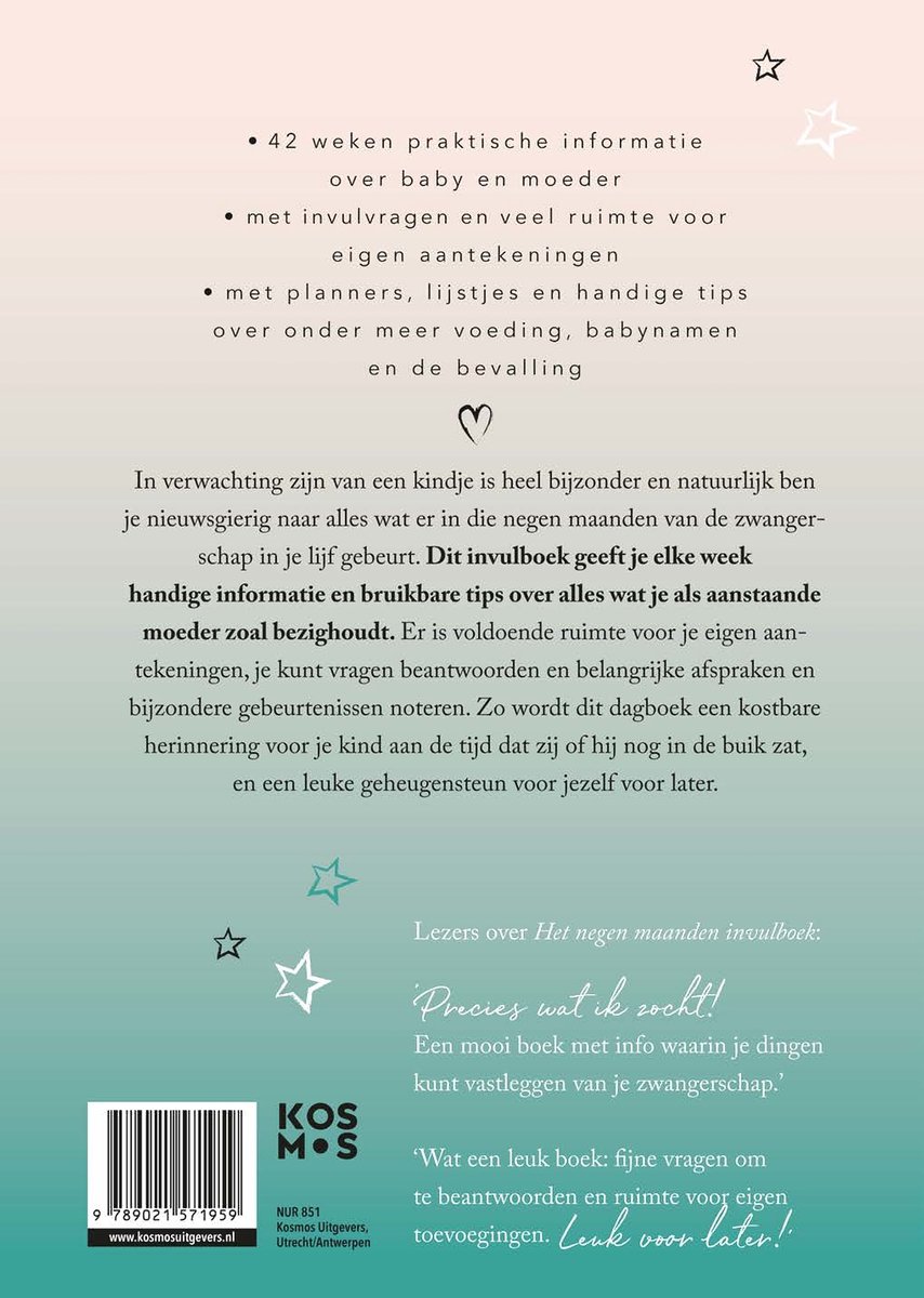 Het negen maanden invulboek - back cover