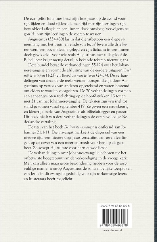 Boekcover met tekst over Augustinus en de laatste visvangst.