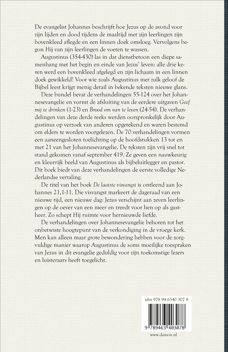 Boekcover met tekst over Augustinus en de laatste visvangst.