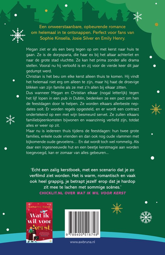 Achterkant van een boek met een kerstscenario, tekst en een kleiner boekje met de titel 'Wat ik wil voor kerst'.