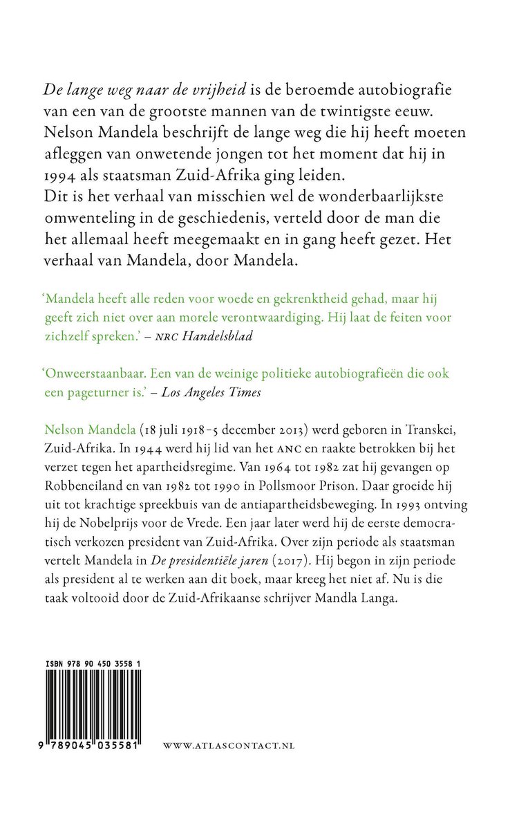 Boekrug van Nelson Mandela's autobiografie De lange weg naar de vrijheid.