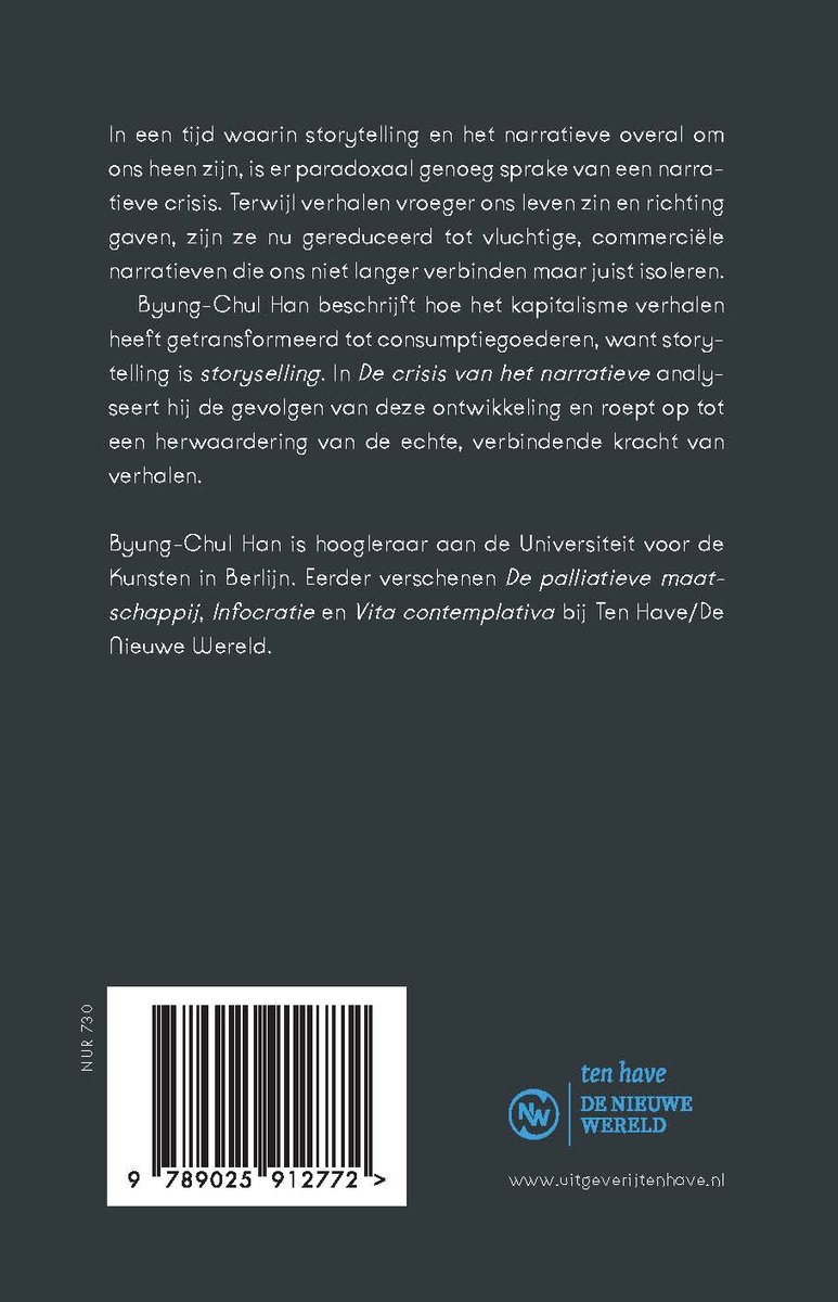 De crisis van het narratieve - back cover