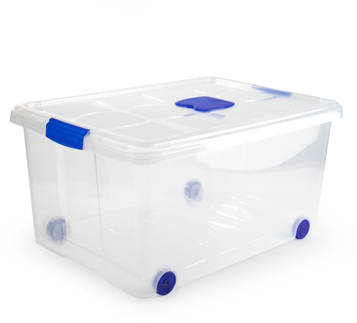 Plasticforte Opslagbox - 1x stuks - met deksel - 57L - 62 x 45 x 32 cm - transparant - opbergbak - met wielen