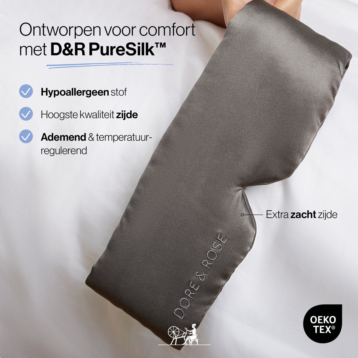 Dore & Rose - Slaapmasker - Oogmasker - Zijden Slaapmasker Voor Mannen en Vrouwen - Deep Sleep Mask - Eye Mask - Verduisterend - Wallen - Grijs - Nº 37 Roche Lunaire — afbeelding 6