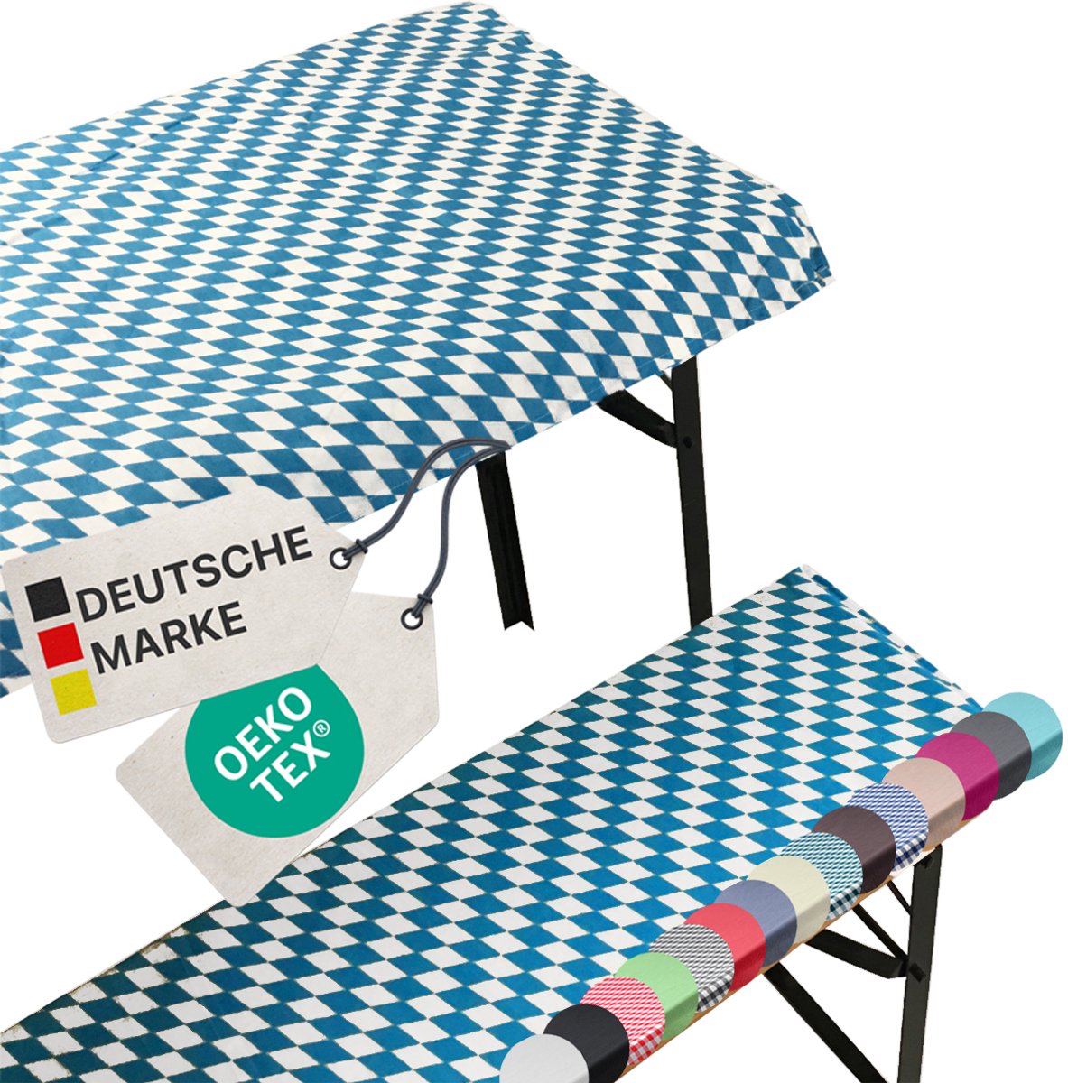 Bierbankkussens Set 240x70 cm Beierse Ruit - 1x Tafellaken voor 220x50 cm tafels & 2x Gevoerde kussens voor 220x25 cm banken