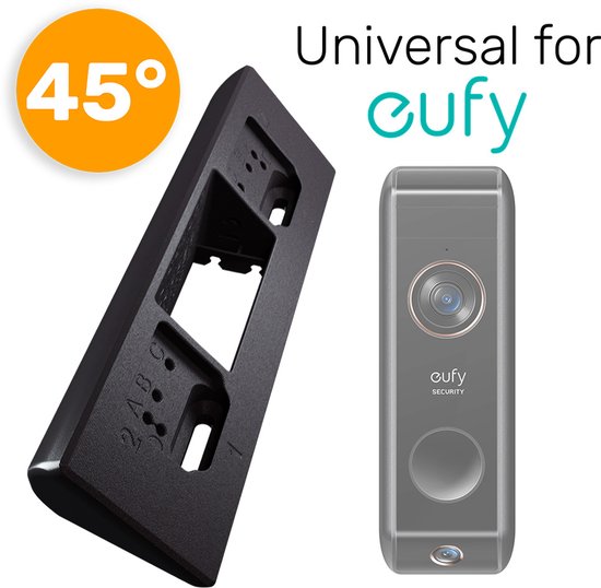 Made for EUFY - Universele 45° Hoekbeugel wig voor slimme camera deurbel // Zwart Kunststof // Inclusief schroeven // Geschikt voor Slim T8220 / Dual T8213 / E340 T8214 / 2K Wired T8200 / 2K Wireless T8210