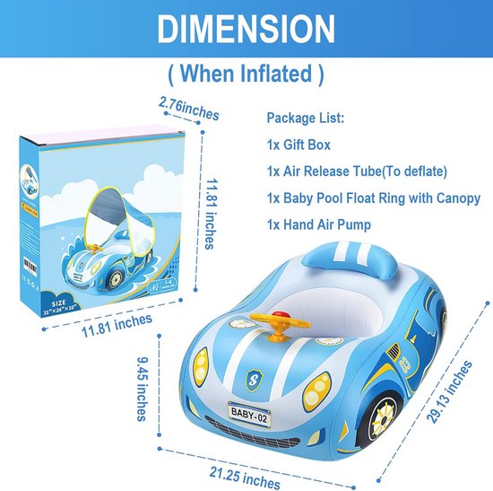 Babyzwemvlotter met Luifel en UPF50+ Bescherming - Opblaasbare Autovormige Babyfloat voor 6-48 Maanden van Intex — afbeelding 5