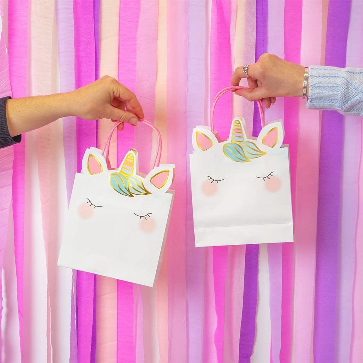 Set van 6 roze eenhoorn feestzakjes voor kinderen - Papier cadeauzakjes voor verjaardagen en feesten