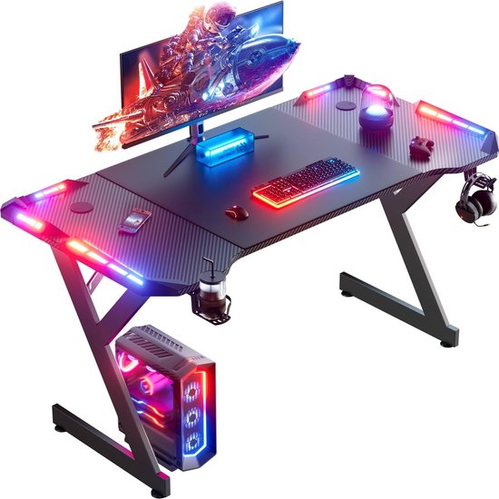 Gaming Bureau met LED Verlichting - Computertafel - Computermeubel | bol