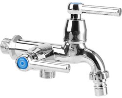 Waterkraan G1/2 Wandmontage Koud Water Kraan Wastafel met Dubbele Uitloop en Handvat voor Badkamer Benodigdheden (#3)