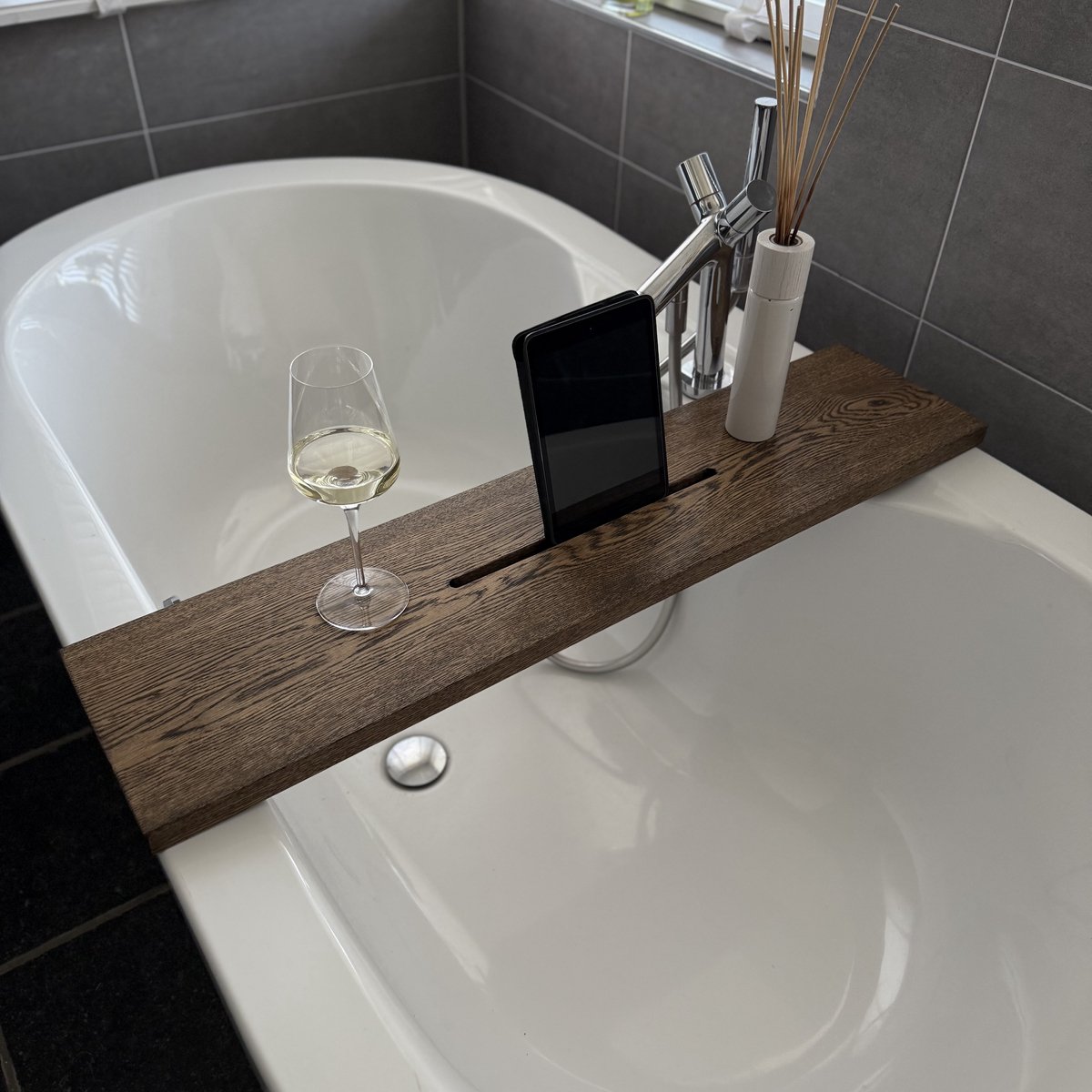 Maison DAM - Badplank eikenhout black/bruin - 80x20x3cm - Met Tablet uitsparing - Rubio Monocoat