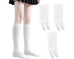3 paar kniekousen voor dames en meisjes - lange sokken casual dijhoge sokken kniehoge popsokken voor uniform dansen cosplay podiumoptredens dagelijks dragen (wit)