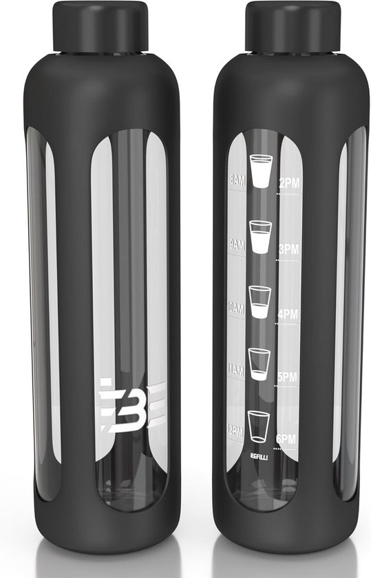 Gourde En Verre BKR 1L édition Limitée Cœur Noir - Avec Manchon Silicone, Réutilisable Et Sans BPA