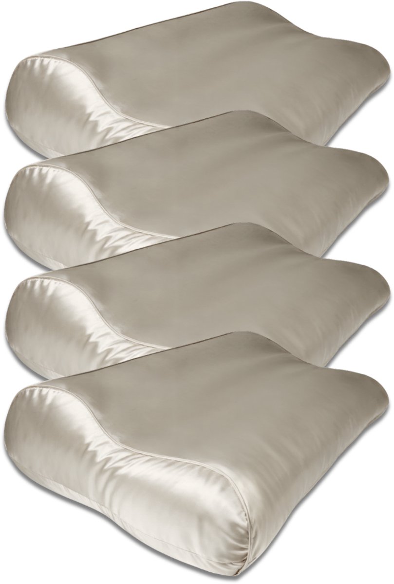 Silk Heaven Voordeelset 4x 100% Zijden kussensloop Ivoor Ergonomisch - 22MM - 40x60cm - Satijn geweven zijden kussensloop - Silk Heaven - 40x60cm