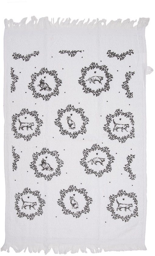 Clayre & Eef Serviette invité 40x66 cm Blanc Coton Chat