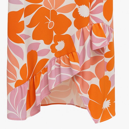 Robe longue d'été Angelle Milan – Tissu de voyage – Bracelets spaghetti – Bas à volants en V– Imprimé floral – S à XXL