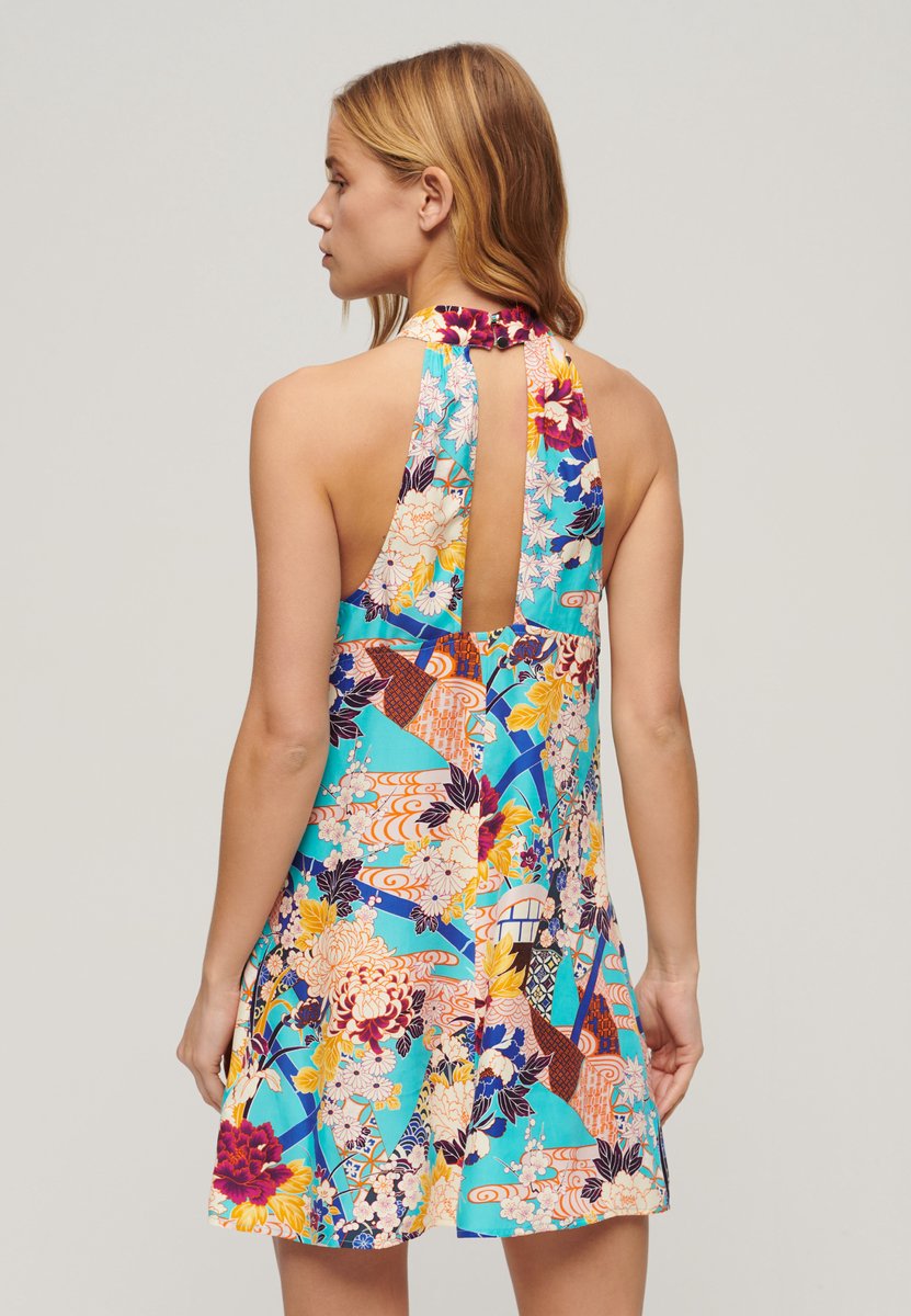 Superdry Mouwloze mini-jurk met print Dames Jurken Aqua Ni Hanadukushi