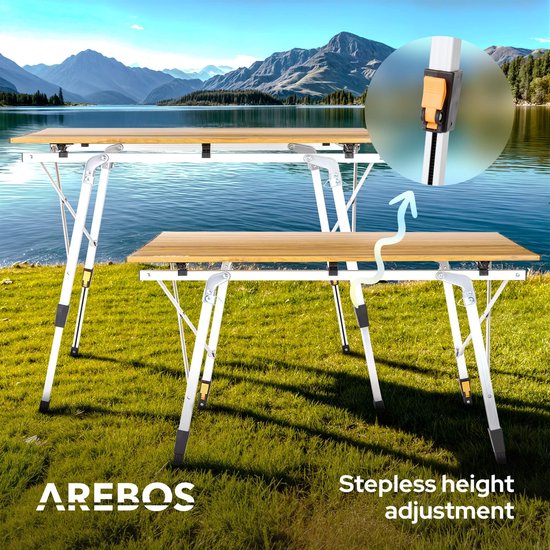 Arebos campingtafel houtlook - 120x70 cm - aluminium - in hoogte verstelbaar van AREBOS — afbeelding 5