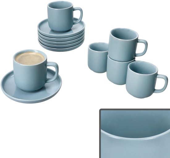 Set de 6 tasses à expresso Jasper gris-bleu avec soucoupes - 6x 414141 et 6x 414158