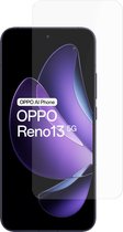 OPPO Reno 13 telefoon met een Cazy screenprotector van gehard glas eroverheen gelegd.