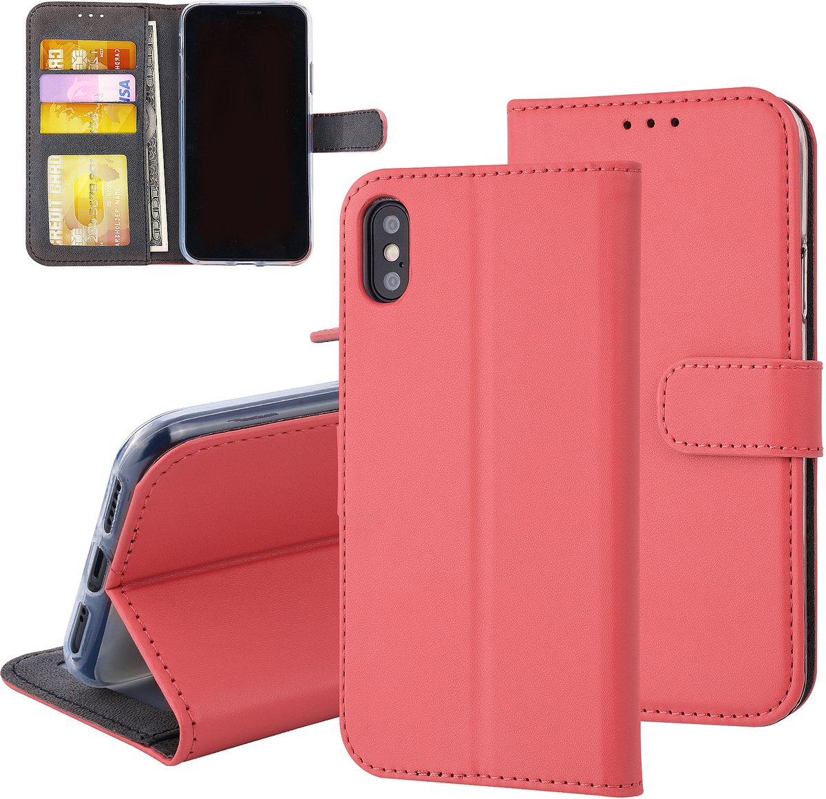 Rood hoesje iPhone X-Xs - Book Case - Pasjeshouder - Magneetsluiting