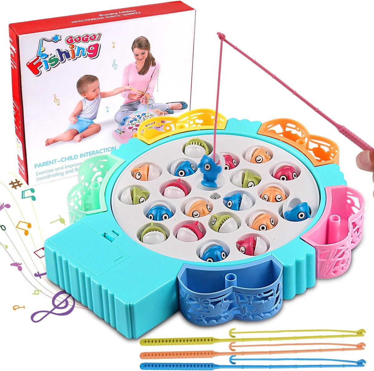 Muzikaal Educatief Speelgoed voor Kinderen - Draaiplank Viswedstrijd met Mini-Vissen - Perfect als Cadeau voor 3-6 Jaar