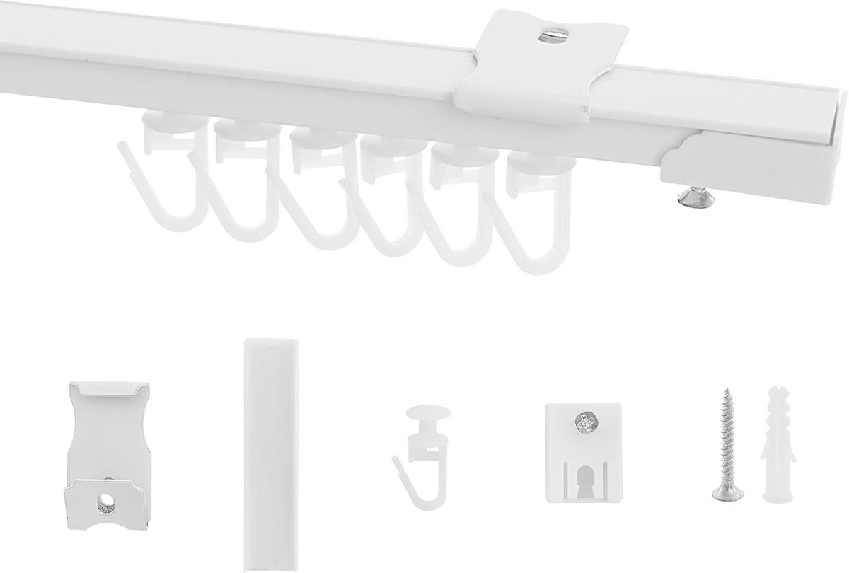 Uittrekbare Gordijnroede 80-160 cm - Flexibele Scharnierende Gordijnrail voor Plafond en Muur, Wit